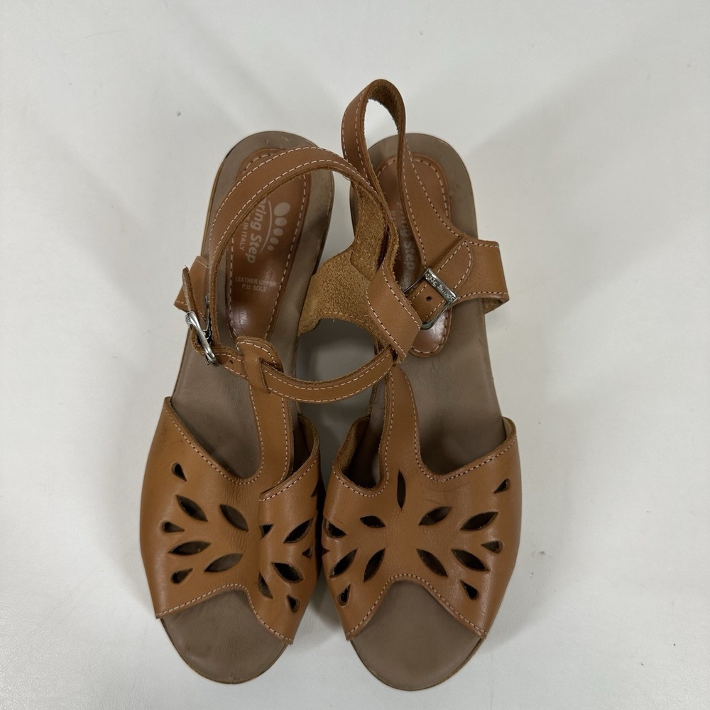 Spring Step Women's Wedge Sandal beige leather 9 / 40 slingback - Picture 3 of 8